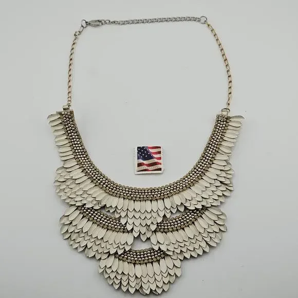 Beaded Cascade Statement Necklace Beige White Bib Collar Cosplay Costume Indie - Picture 5 of 5